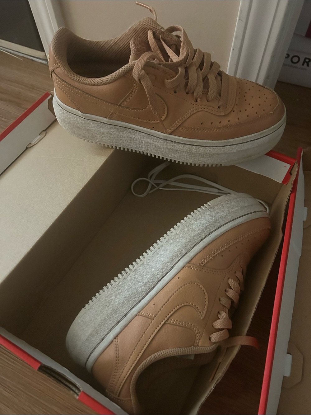 Nike Women's Tan Leather Platform Sneakers